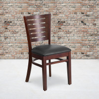Flash Furniture XU-DG-W0108-WAL-BLKV-GG Darby Series Slat Back Walnut Wooden Restaurant Chair- Black Vinyl Seat